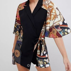 Romper with Cape and Scarf Print Detail